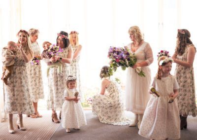Wedding photo of bridesmaids getting ready